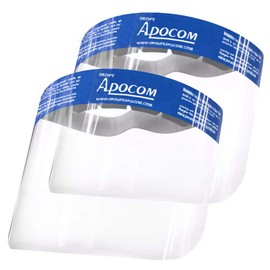 [Pack of 2] Groupe Apocom All-Round Protection Face Shield with Clear Wide Visor Spitting Anti-Fog Lens, Reusable, Lightweight Transparent Shield with Elastic Band for Men Women