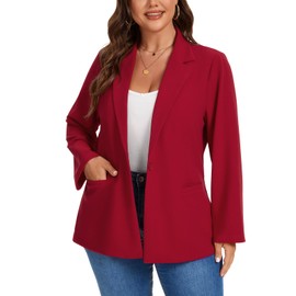 MINTLIMIT Casual Plus Size Blazer Women Long Sleeve Notch Lapel One Button Front Lined Loose Fit (Red XXL)