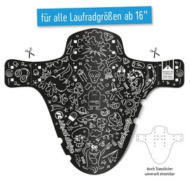 Riesel Design® Dirt: Sparrow Mudguard Children's Bicycle / Front Splash Guard for Children Bicycle or Mountain Bike / Mudguard 16-29 Inch for Boys and Girls (doodle set)