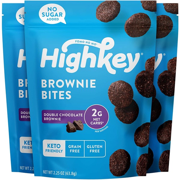 HighKey Snacks Keto Low Carb Food Chocolate Brownie Cookie Bites - Paleo, Diabetic Diet Friendly - Gluten Free, Low Sugar Dessert Treats & Sweets & Ketogenic Products Healthy Protein Brownies, Pack of 3