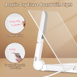 AMUSIGHT Acrylic Dry Erase Board with Light, 12” X 8” LED Note Board with Colors, Light up Clear White Board with Adjustable Stand, Message, Memo, Drawing Board with 7 Markers for Home Office School