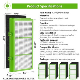 HAPF300AH Allergen Remover Replacement Filter Compatible with Holmes AER1 HAPF300AH-U4R and Bionaire air Filters, 4 HEPA + 8 Carbon Filters