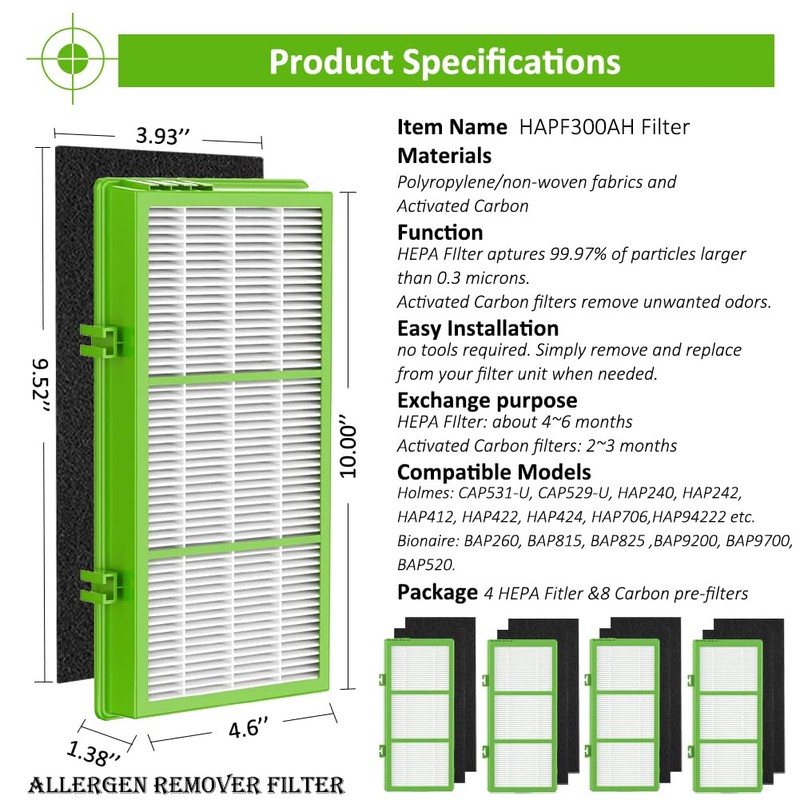 HAPF300AH Allergen Remover Replacement Filter Compatible with Holmes AER1 HAPF300AH-U4R