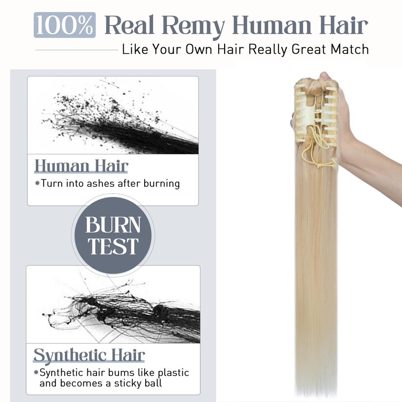 100% Remy Human Hair Ponytail Extension One Piece Claw/Jaw Clip