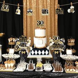JOYMEMO 24 Pcs 30 Year Class Reunion Centerpiece Sticks Black and Gold - 30th School Class Reunion Decorations Table Centerpieces Double-sided for Class of 1995 High School Reunion Welcome Back Party