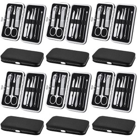 Geosar 12 Sets Manicure Set Nail Clippers Pedicure Kit 8 in 1 Grooming Stainless Steel Kits Nail Care Tools with Travel Case Xmas Gifts Christmas Stocking Stuffers for Men Women(Black)