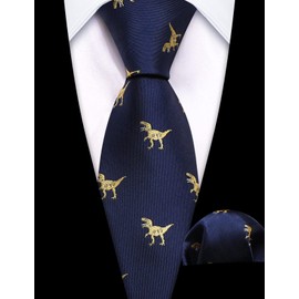 Barry.Wang - Corbata de trineo para niños, corbata de seda regular, tela a rayas, uniformes escolares sólidos, bolsillo cuadrado, boda, fiesta, Dinosaurio azul, Talla única