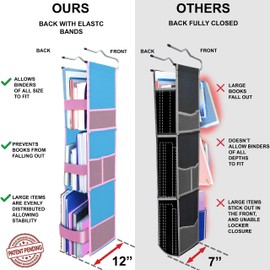 ABRA® 3 Shelf Hanging Locker Organizer for School, Gym, Work, Storage | Deep Shelves 6.5”x 9”| Eco-Friendly Fabric Healthy for Children | Adjustable School Locker Shelf from 3 to 2 Shelves (Black/Red)