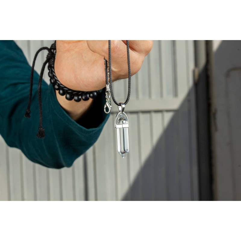 Collar para Hombre │ Piedra Negra con Correa de Cuero