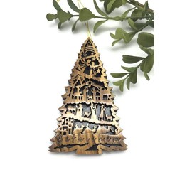 Nativity Scene Ornament For Christmas Tree Carved into a Tree shape, Set of 3 Holy Land Olive Wood Nativity Scene Ornaments, Christmas Wooden Hanging Ornament for Christmas Decoration, Nativity Gifts
