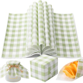 100 Pcs Green Checkered Wax Paper Sheets for Food Wrapping