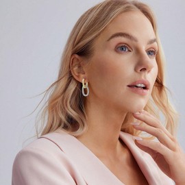 Two Tone Paperclip Link Huggie Earrings for Women Trendy Double Hoop Earrings Rectangle Link Chain Drop Dangle Earrings Jewelry