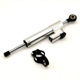 ZSADZS 25.5cm Universal CNC Steering Shock Absorber Stabilizer Adjustable Motorcycle Steering Damper Safe Control Easy Use Fit Honda (Silver+Black)