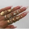 Dusenly 15pcs Women's Retro Portrait Gold Coin Cross Ring Knuckle