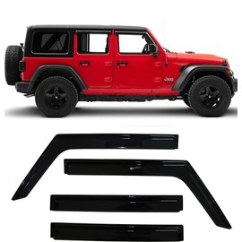 Tape-On Side Car Window Visors Rain Guards for 2018-2025 Jeep Wrangler JL Unlimited 4 Door & for 2020-2025 Jeep Gladiator JT Smoke Tinted Vent Deflector Sun Shades