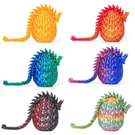 Set of 6 Miniature 3D Printed Dragon Egg with Dragon - 5 Inch Crystal Dragon Toy Egg in Small Size, Mysterious Dragon Egg Toy, Surprise Easter Dragon Eggs Home Decor (D)