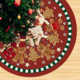 Christmas Tree Skirt Christmas Gingerbread Sweet Candy Lollipop Xmas Tree Skirts Mat for New Year Holiday Christmas Party Decorations 90cm
