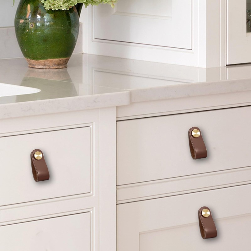 ChenYuehao 4Pcs Soft Leather Cabinet Handle Stable Door Knobs Handles