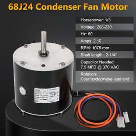 68J24 Condenser Fan Motor for Lennox, 68J2401 for Interlink, 1/3 HP, 208/230V-1Ph, 60HZ, 1075 RPM, Substitute for 97M62, 69W96, 100483-29, 100483-01, K55HXGCE-8094