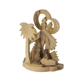 SpringNahal Olive Wood Christian Small Crib from Bethlehem with a Certificate Made in The Holy Land (3")