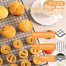 SCDGRW 5PCS Cooling Racks for Cooking and Baking - 10" x 16" Wire Rack Baking Rack, Oven Cooking Rack, Heavy Duty Baking Rack for Grilling. Roasting, Cooking, Drying