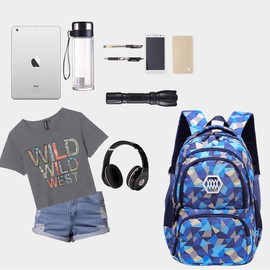 IvyH Kids Backpacks for Girls Boys, Kids Primary School Middle School Bag Teenager Backpack Lightweight Student School Bag for School, Camping, Travel, Daily Use, Blue S, Contemporary