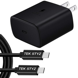 Tek Styz PRO 45W Charge Kit Compatible with Your Sony WF-1000XM4 with Fast/Quick Charge 3 Plus Hi-Power 100W PD/USB-C 4ft Cable! (Black)