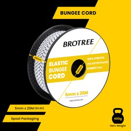 Brotree Bungee Cord Elastic Shock Cord 5mm x 20m Bungee Rope Heavy Duty for Trailer, Tarpaulin, Tent Pole, Kayak and Backpack - White&Black
