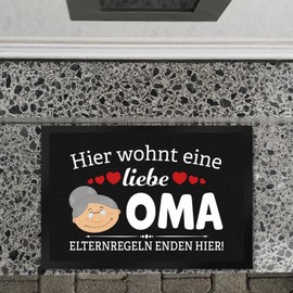 speecheese Hier wohnt eine Liebe Oma Doormat XL 40 x 60 cm as a Beautiful Decoration for the Door Entrance of Your Favourite Grandma, wo Elternregeln Enden
