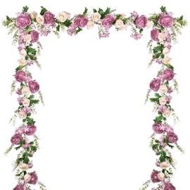 Lvydec 2 Pack Artificial Peony Flower Garland - 6ft Silk Peony Red Flower Garland Arch Flower Vine for Wedding Party Table Decoration (2, Deep Ruby red)