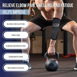 SB SOX Compression Elbow Brace (Pair) - Great Support That Stays in Place - for Tennis Elbow, Tendonitis, Arthritis, Golfers Elbow - Perfect for Weightlifting, Sports, Any Use (Solid - Black, Small)