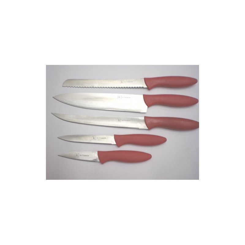 Kittamor 6 Knife Set with Red Wooden Block