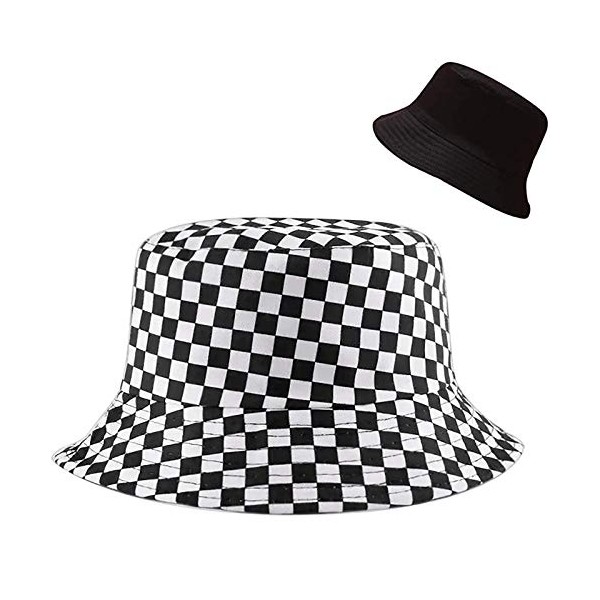 Malaxlx Cute Checkered Print Bucket Hat Beach Sun Hat Aesthetic Fishing Hat for Men Women Teens, Reversible Double-Side-Wear