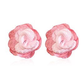 Anmpab Lightweight Fabric Flowers Dangle Earrings Handmade Petal Stud Earrings Chiffon Floral Drop Earrings for Women (Pink Light Red)