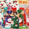 50 Pcs Christmas Cellophane Treat Bags, Holiday-Themed Design with Ribbons,