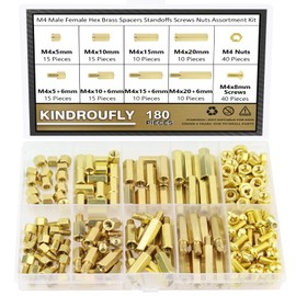180 Pieces M4 Male Female Hex Brass Standoffs Spacers Screws Nuts Kit, Kindroufly Brass Standoffs Assortment Kit for PCB Motherboard