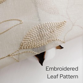 HOMEIDEAS Taupe Sheer Kitchen Curtains 30 X 36 Inch Length 2 Panels Beige Embroidered Leaf Pattern Short Curtains for Small Window Valance Tiers