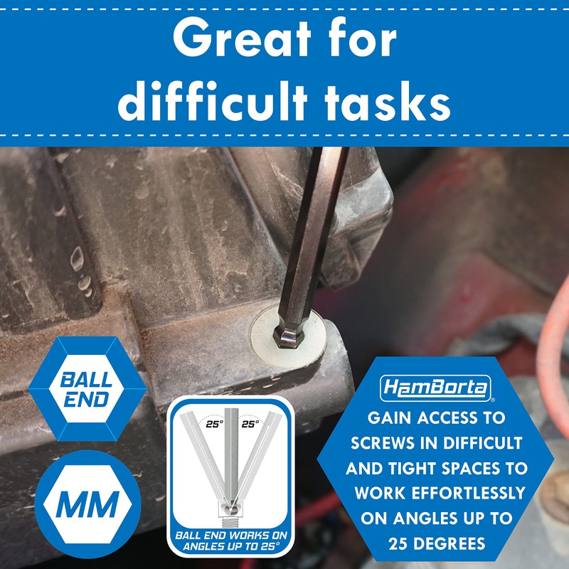 HemBorta® Metric Allen Key Set Ball End 13pcs, Long Metric