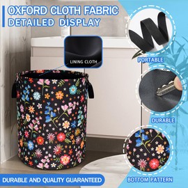 Beautiful Flower Laundry Basket Oxford Cloth Funny Floral Laundry Hamper With Handle Foldable Portable Clothes Storage Basket 18.9 X 16.5 In Storage Bag For Laundry Room/Bathroom/Bedroom/Dormitories