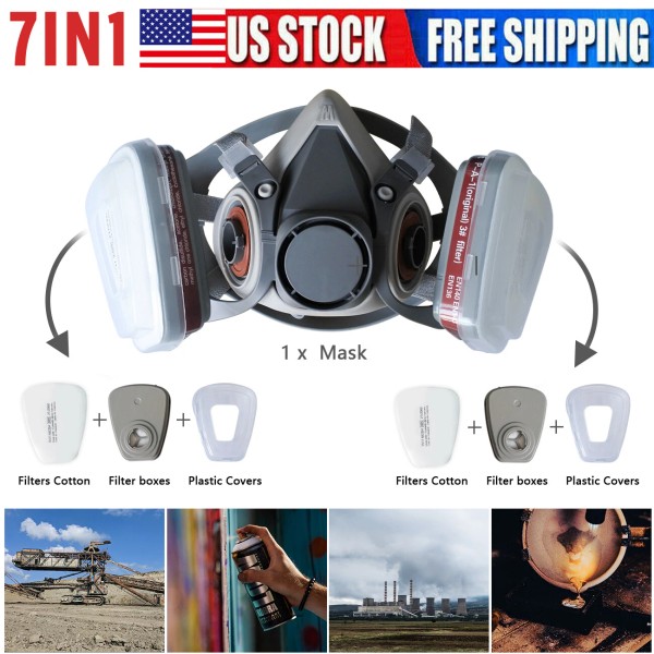 Unbranded 7in1 Half Face Gas Mask Facepiece Spray Painting 6200