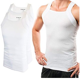 2 Pack Men's G-Unit Style Tank Tops Square Cut New USA Classic Design Muscle Ribbed Wife Beater Underwear Shirts (2XL, White)
