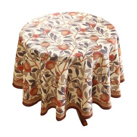 patdrea Designer Brown Tablecloth for Round Tables,Framhouse Linen Pomegranates and Leaves Tree Linen Tablecloth,Fall Fruits Table Cover Cloth Decor for Kitchen Dining Christmas,Diameter 67"