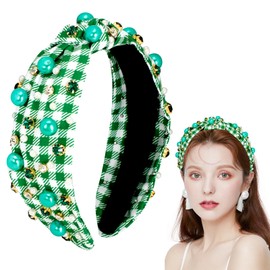 St.Patrick's Day Headband for Women Green Lucky Shamrock Headband Pearly Knotted Women Headband Fashion Elegant Ladies Hair Band Irish Holiday Gifts