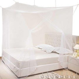 CINGHIA Square Canopy Bed Curtains, Mosquito Net Bed, Fine Mesh Mosquito Net Bed, Mosquito Net White, Canopy Bed Curtains for Double Bed, Single Bed, Bed Canopy 180 x 200 x 165 cm