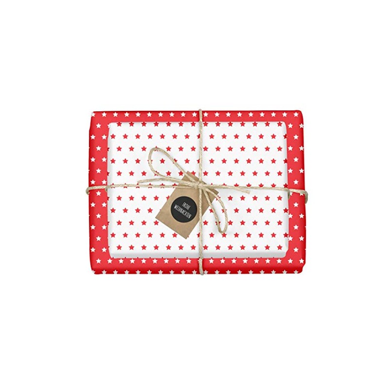 dabelino® Wrapping Paper Set Stars (Red/White): 4x Sheets + 4x