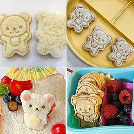 Cortador de sándwiches para niños, 4 piezas (tamaño pequeño de 2 pulgadas) para almuerzo, sándwich de pan, juego de cortadores de galletas, pan, sandwichera, oso, ardilla, forma de sello de ballena
