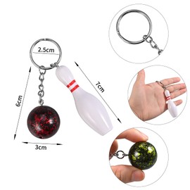 GOLDGE Pack of 8 Mini Bowling Keyrings, Bowling Pins, Ball Keyring, Bowling Children's Birthday Party Bag Keyring, Bowling Key Holder for Sports Souvenir Toy Party Gifts