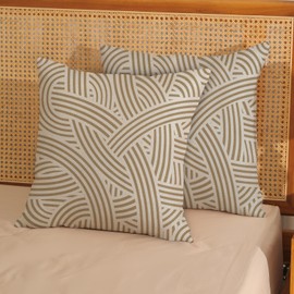 DAFENA Brown Pillow Covers 18x18 Inch 2 Pcs Boho Beige Striped Abstract Decor Throw Pillows Modern Mid Century Geometric Outdoor Farmhouse Decoration Pillowcase Linen Cushion Cover for Couch Sofa Bed