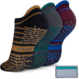 Hylaea Womens & Mens Non Slip Socks with Grip for Yoga Pilates Barre Home Hospital Socks Cushioned Stripe Large X-Large