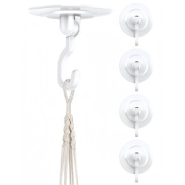 Keno Adhesive Ceiling Hooks for Hanging Decorations - 5 Pack Swivel Wall Hooks - No Tools Required to Hang Decorative Items Like Plant Lights in Your Living Space